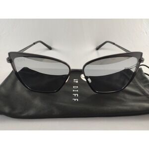DIFF Eyewear Grace Matte Black Silver Mirror Oversized Sunglasses 58-15-142 NEW